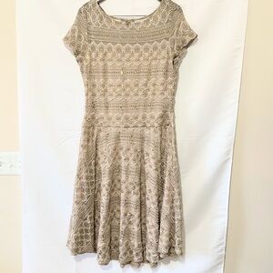 Signature by Sangria Tan Fit and Flare Midi Dress with Crew Neck